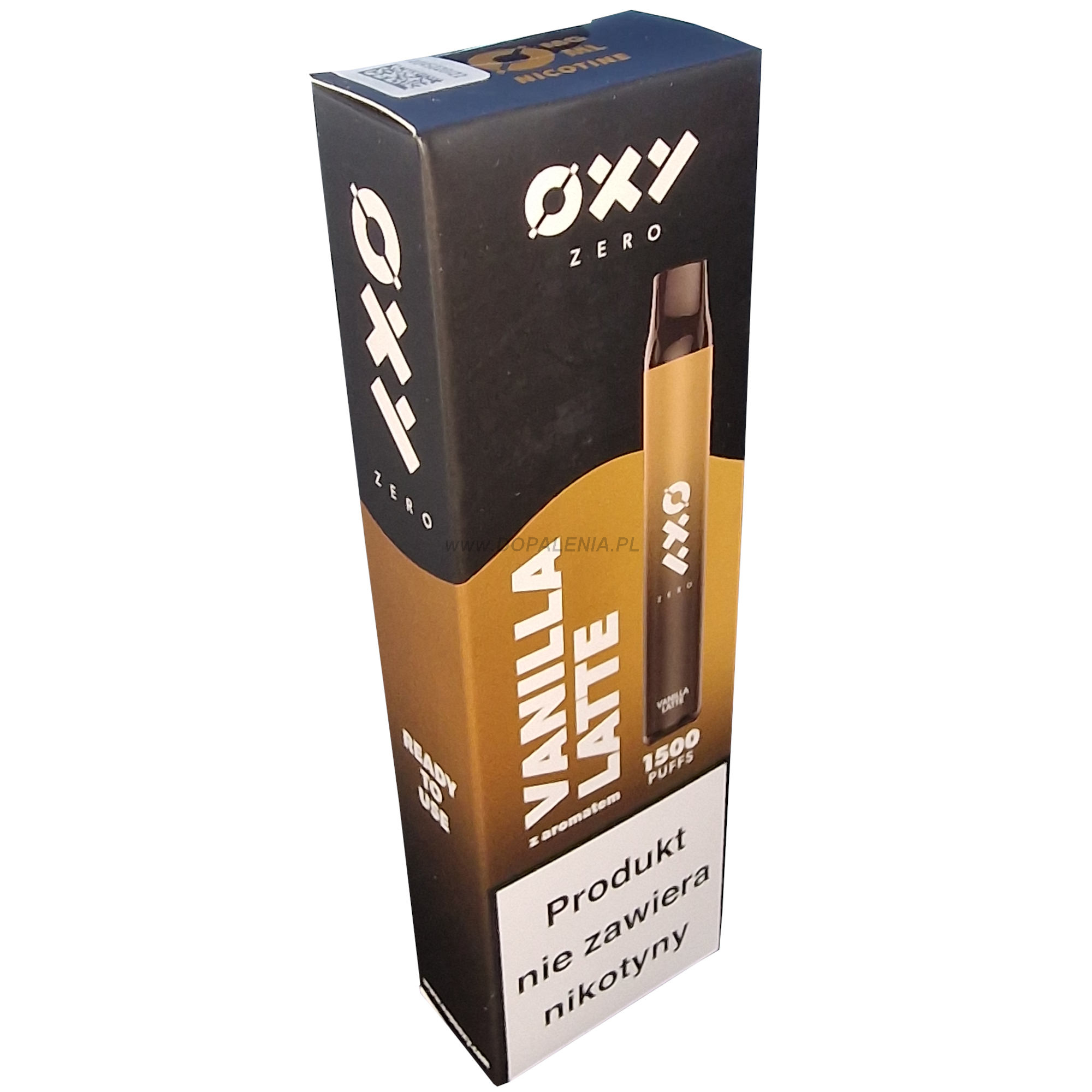 Obraz e-papierosa jednorazowego obok filiżanki kawy latte, symbolizujący rewolucyjnie niską cenę vape, która jest niższa niż cena kawy.