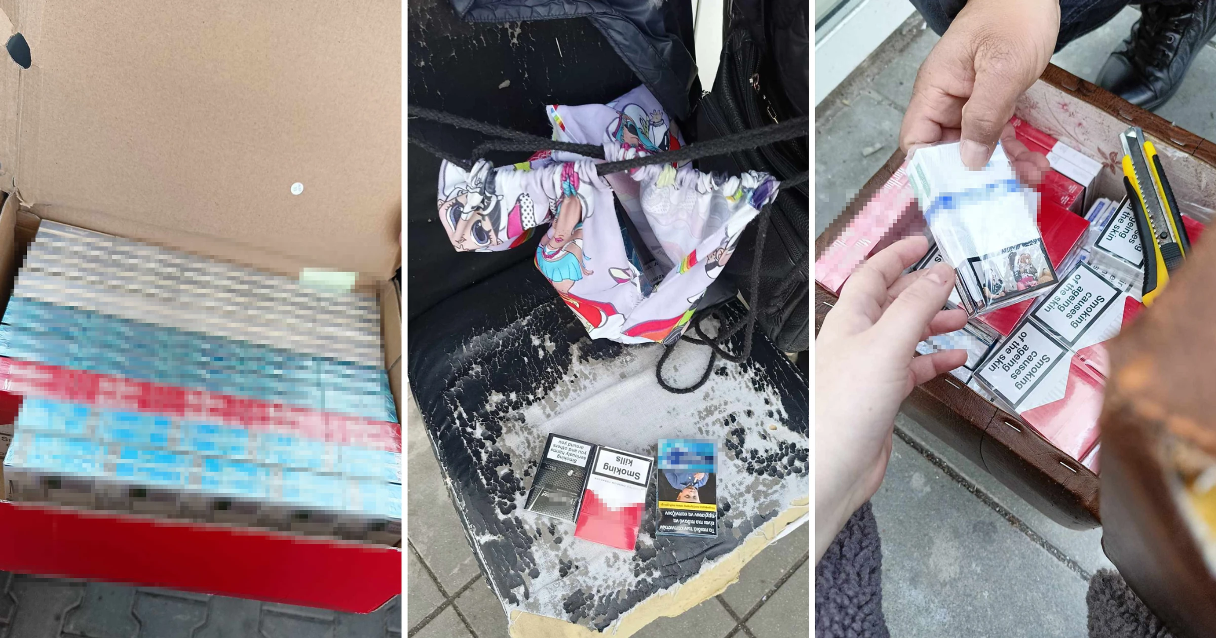 Niechlujne stoisko na bazarze z niejasno oświetlonymi opakowaniami e-papierosów, niektóre wyglądające na podrobione, z sprzedawcą o podejrzanym wyrazie twarzy, symbolizujące handel