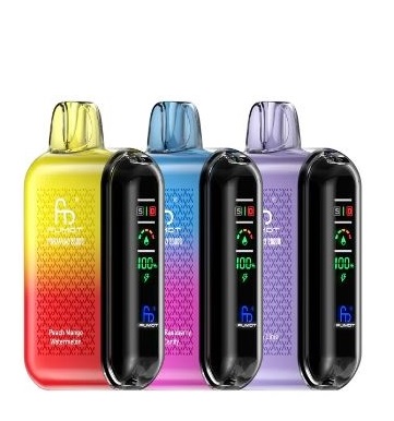 Stos e-papierosów Fumot, symbolizujący dużą ilość buchów i niską cenę, z pieniędzmi w tle.