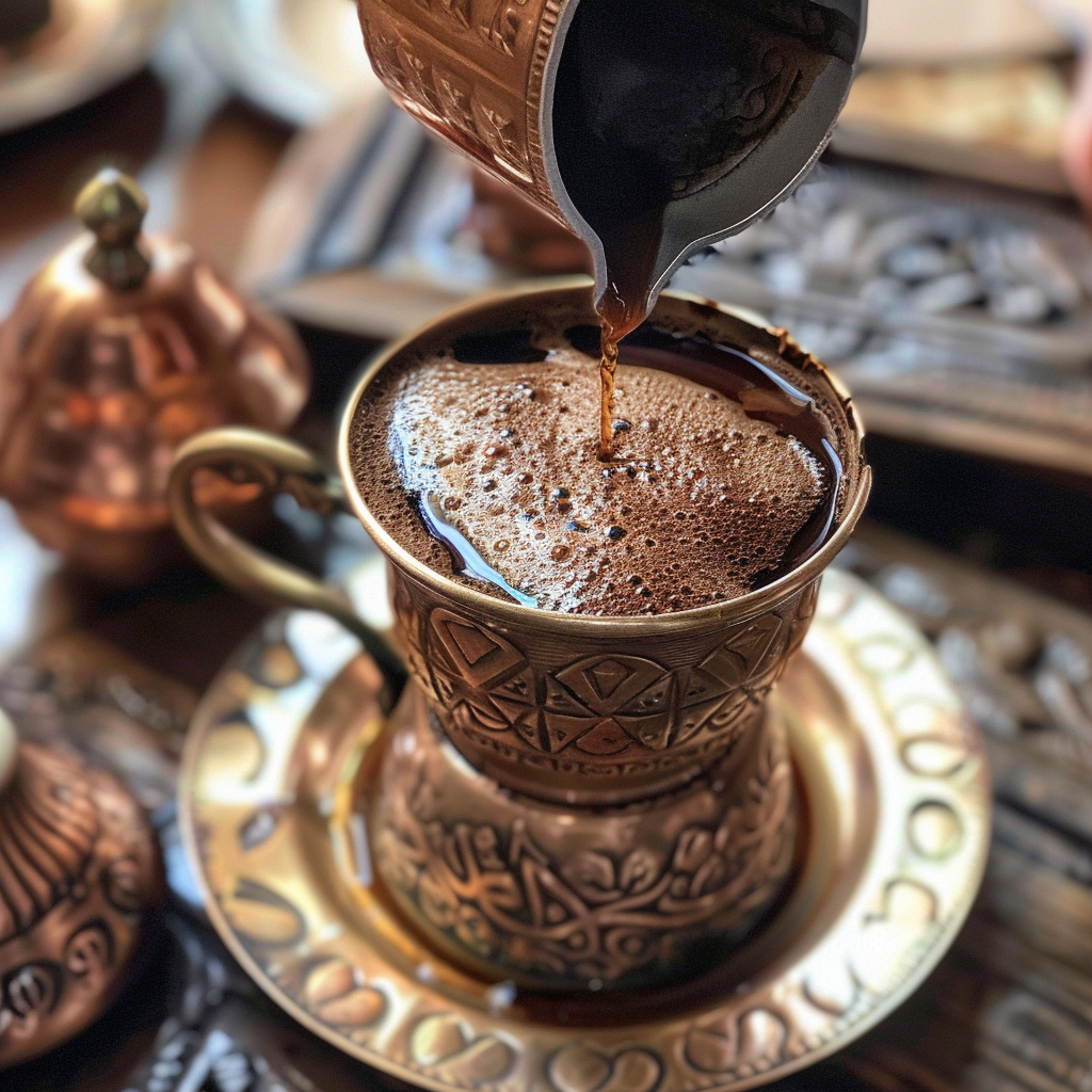 Tradycyjna arabska kawa z ziarnami kardamonu na tacy, symbolizująca jedno z obawianych, potencjalnych smaków.