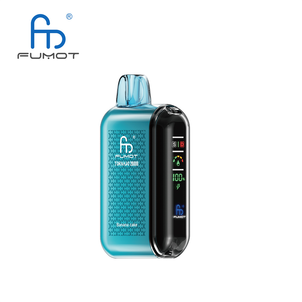 Duży, masywny e-papieros jednorazowy, taki jak Fumot Tornado 20000, porównany wizualnie do małego, cienkiego e-papierosa Crystal Bar, demonstrując różnicę w rozmiarze.