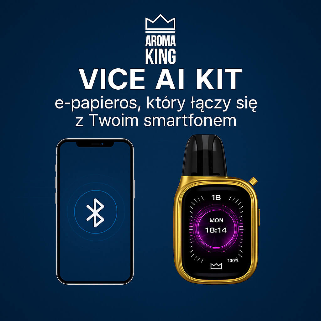 Grafika przedstawiająca chip komputerowy lub schemat obwodu elektronicznego z ikonami vape, symbolizująca technologię i inteligencję.