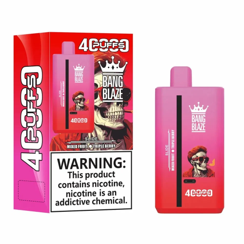 Nowoczesny e-papieros Bang Blaze 40K, z wyróżnionym przyciskiem do zmiany smaku, podkreślający jego funkcjonalność i innowacyjność.