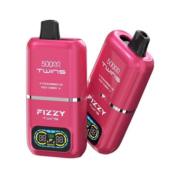 E-papieros jednorazowy Fizzy Twins 50k leżący na stole diagnostycznym z medycznymi symbolami lub narzędziami, jako pacjent.