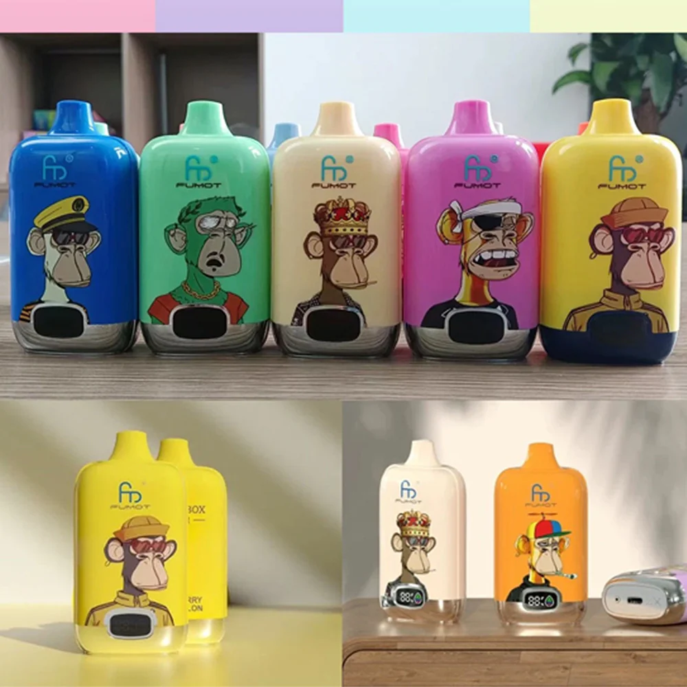 E-papieros Fumot Digital Box z bliska, prezentujący zaokrąglone rogi i kompaktowy kształt pudełeczka, być może z subtelną komiksową grafiką.