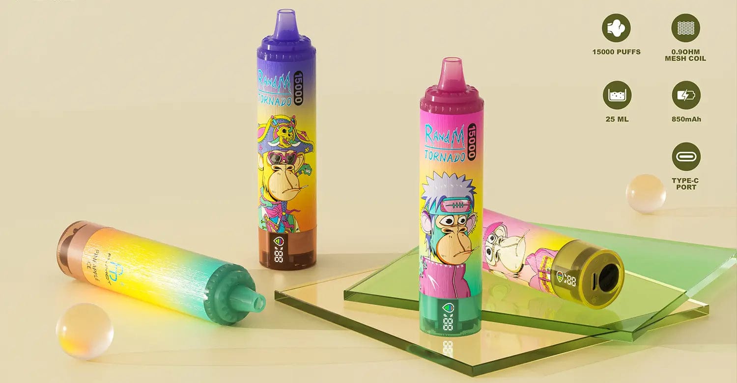 Trzy e-papierosy HIFANCY, FIZZY i XCOR, każdy z małą koroną na szczycie, stojące na wspólnym podium lub tle symbolizującym