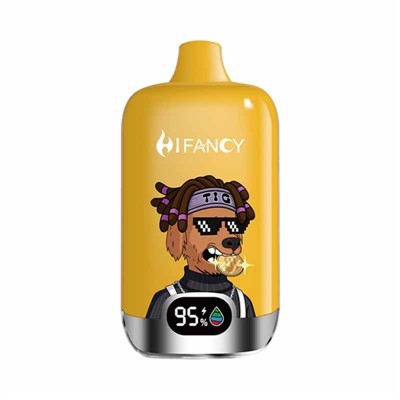 Zdjęcie e-papierosa HIFANCY 45K z jego charakterystycznymi, futurystycznymi i agresywnymi liniami, wyglądającego jak statek kosmiczny lub cegła.