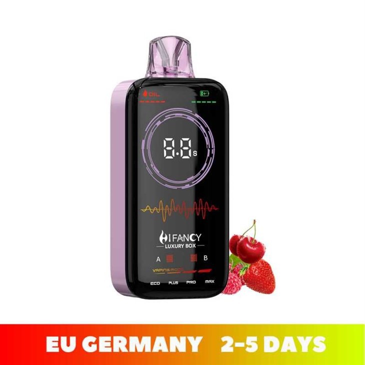 Zdjęcie e-papierosa HIFANCY z serii K (np. 25K lub 45K) z wyraźnie widocznym inteligentnym ekranem i kanciastym, nowoczesnym designem.