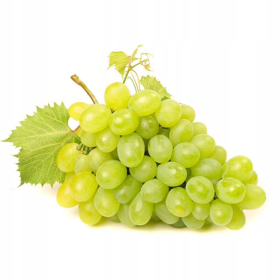 Klastry świeżych, zielonych winogron z delikatnymi kroplami wody, podkreślające ich naturalną soczystość i słodycz, bez oznak syropu.