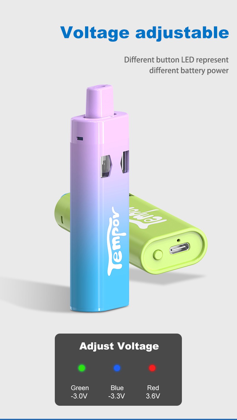 Zbliżenie na spód e-papierosa Fizzy Twins 50K, pokazujące wyraźnie fizyczny przełącznik służący do zmiany smaku.