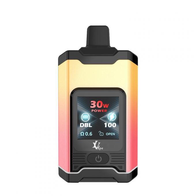 Zdjęcie porównawcze przedstawiające prosty e-papieros jednorazowy z diodą obok zaawansowanego e-papierosa 20000 buchów z ekranem LCD.