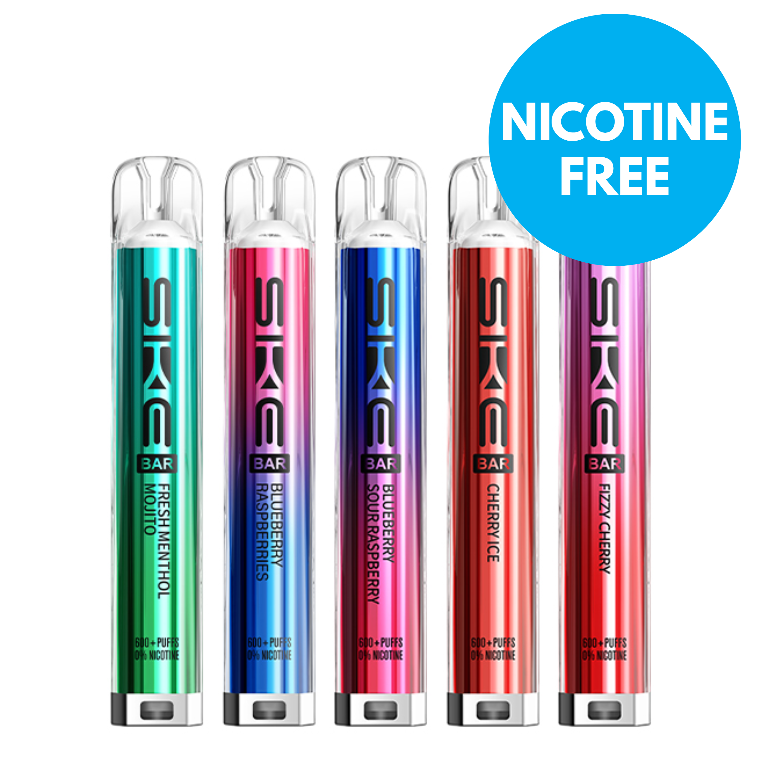 Zdjęcie e-papierosa jednorazowego SKE Crystal Bar, charakteryzującego się przezroczystą, elegancką obudową i błyszczącymi elementami, niczym drogocenny kryształ.