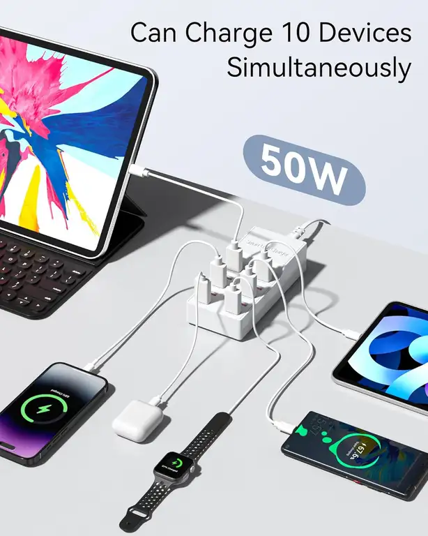 bezpieczne ładowanie USB komputer, Hifancy ładowarka komputer, port USB-A laptop ładowanie vape - Ładowarka USB 50W Binamao - 10 portów, szybkie ładowanie 10 ...