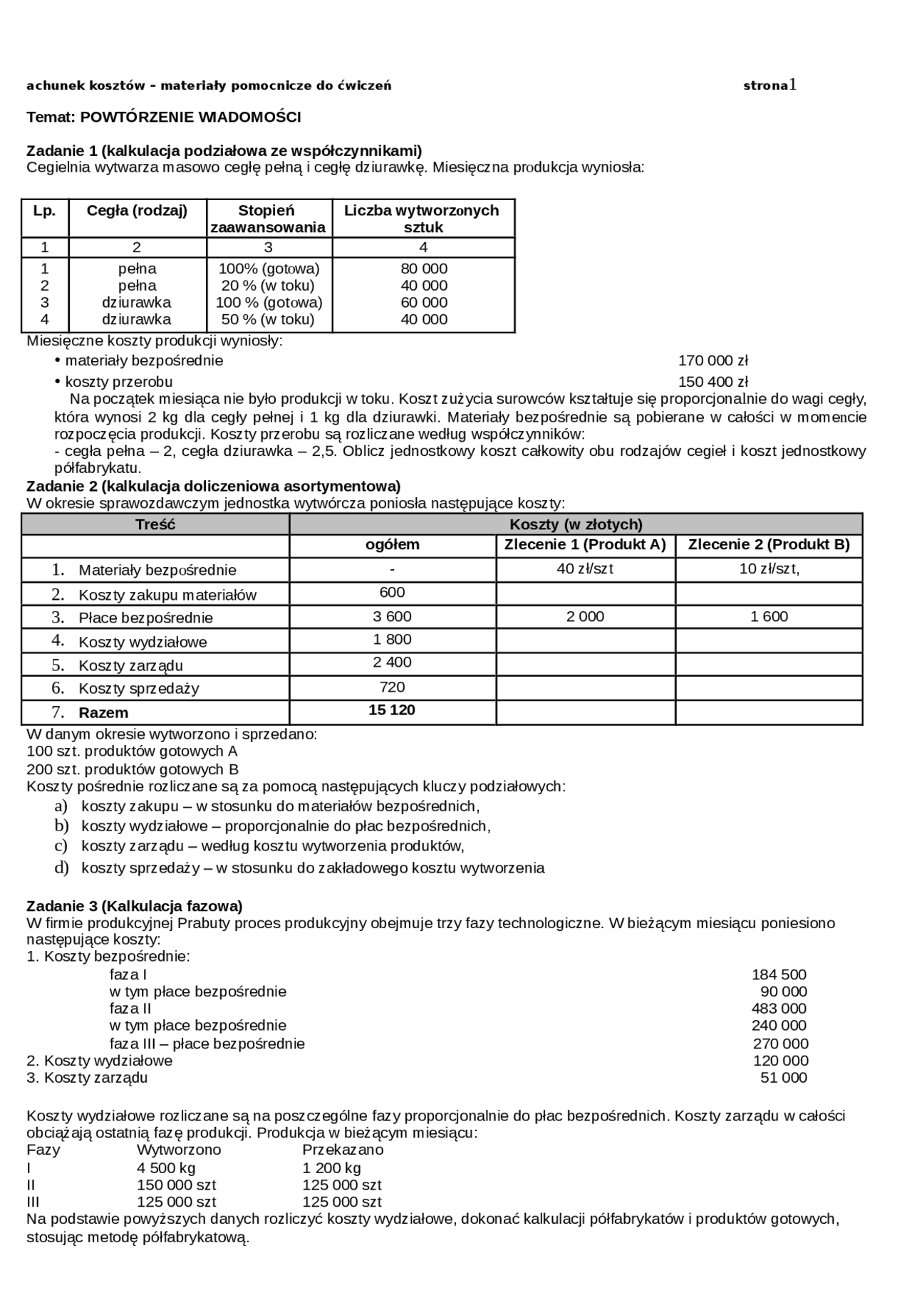 rachunek sumienia, wydatki pieniężne, finanse osobiste, kalkulacja kosztów, bilans - Rachunek kosztów – materiały pomocnicze do ćwiczeń | Ćwiczenia ...