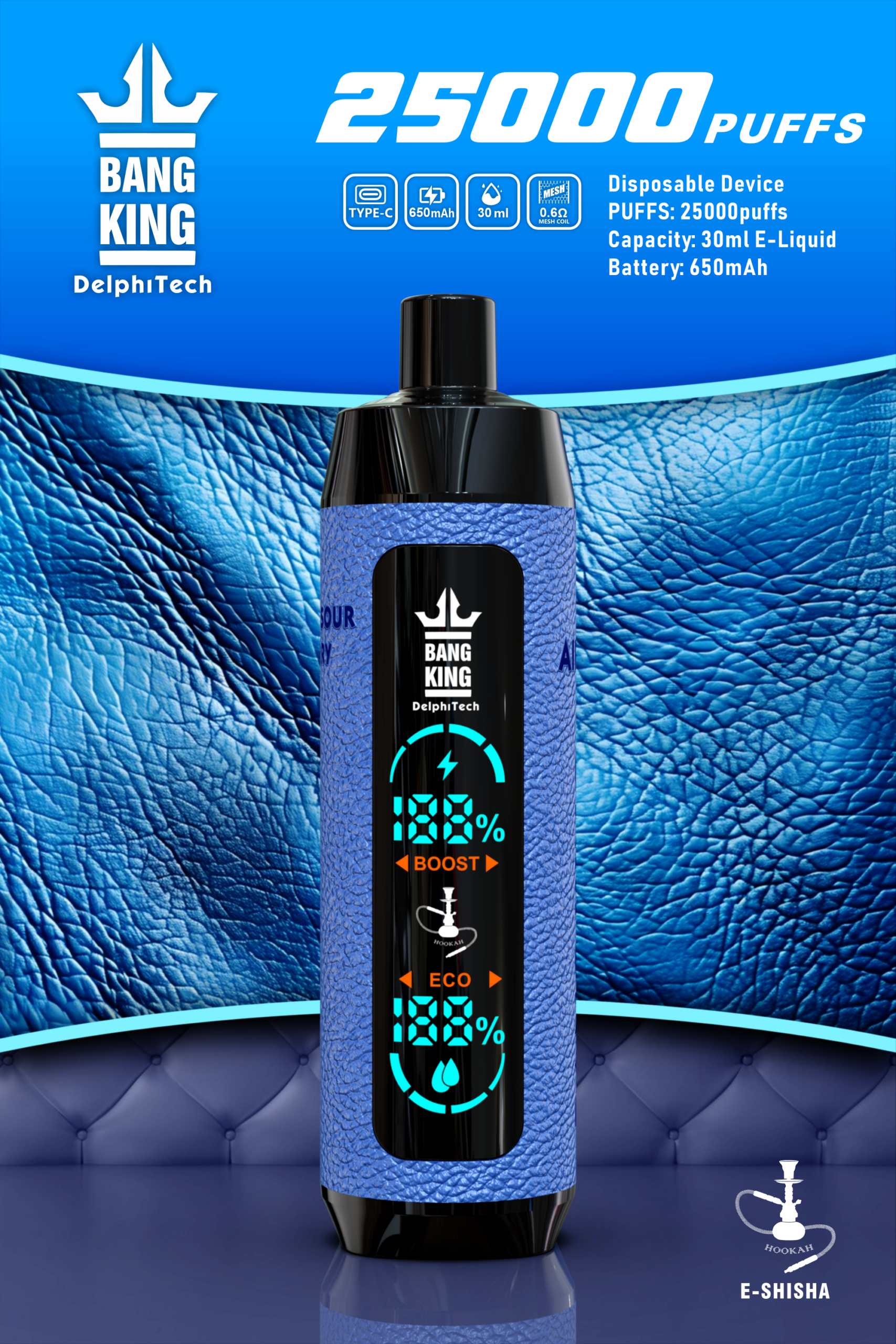 Bang King 25000 Mr Blue, gigantyczny jednorazowy vape, vape na miesiąc, dwie komory liquidu vape, ekonomiczny e-papieros duży - Bang king shisha 25000 puffs Disposable Vape – BangKingVape