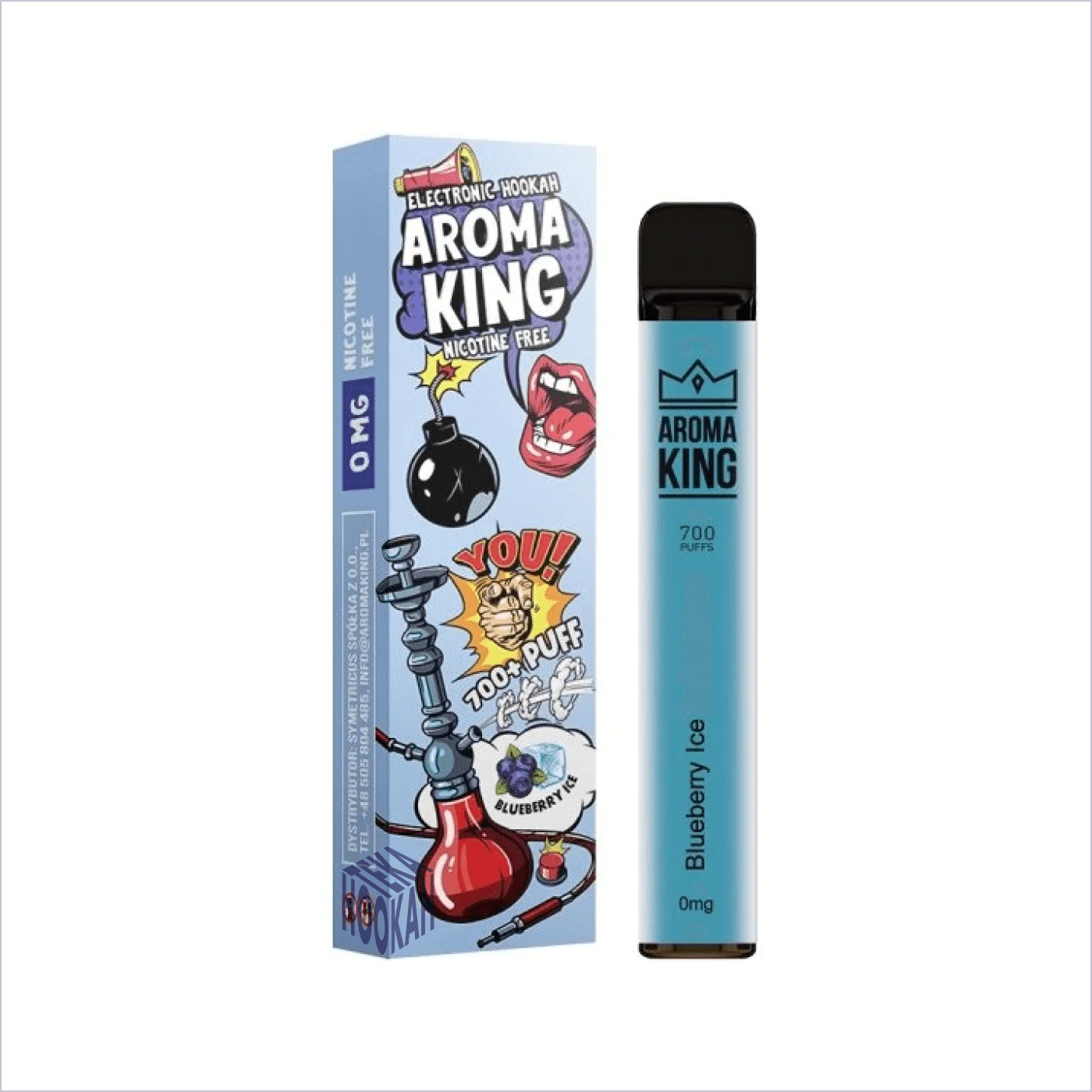 e-papieros bez nikotyny Żabka, mały jednorazowy Vuse Go Aroma King, osoba kupująca vape w Żabce - E-Papieros Aroma King Nicotine free 700 Blueberry Ice – Hookahteka