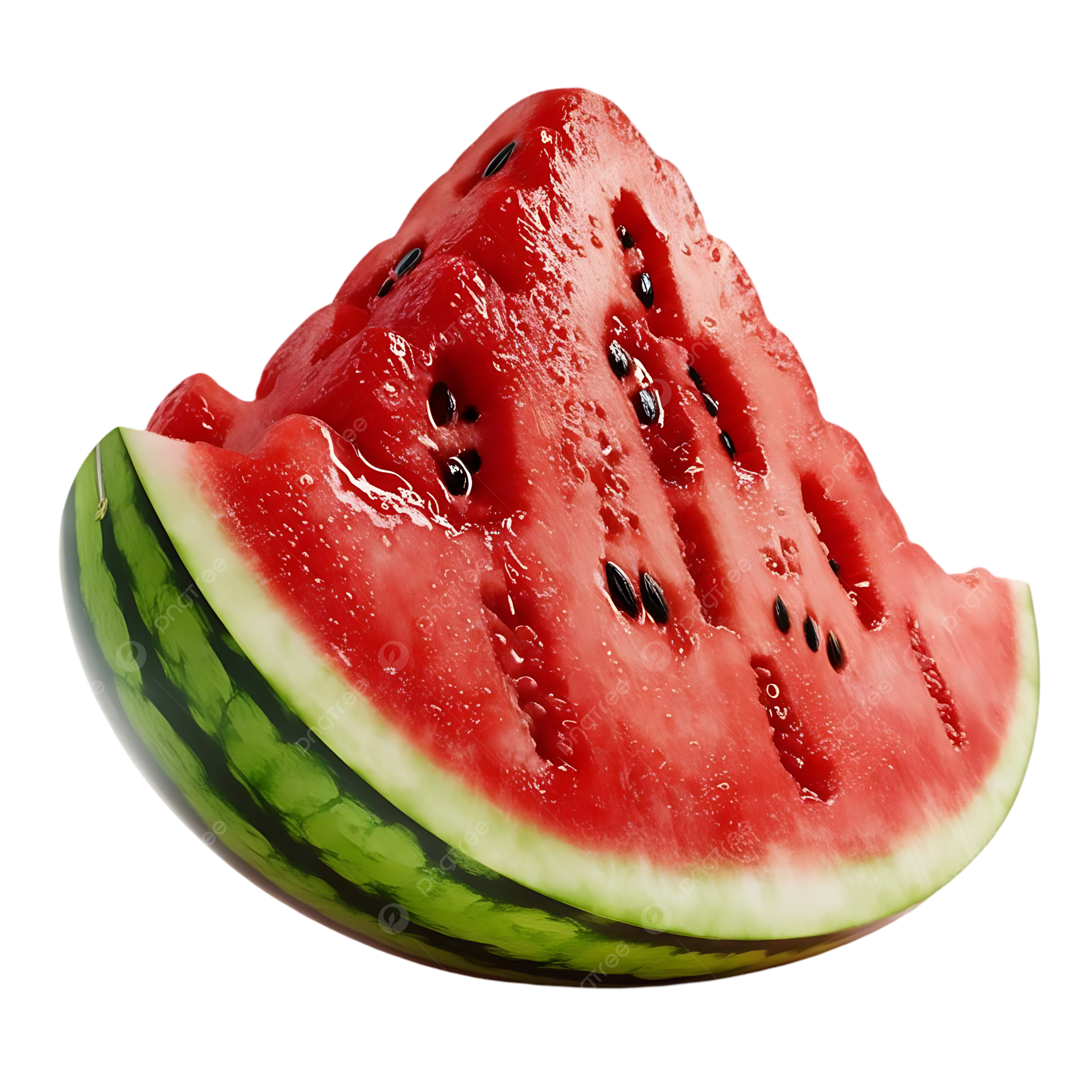 świeży arbuz, plaster arbuza, soczysty miąższ arbuza - żywy Plasterek Arbuza Z Soczystą Czerwono Miąższem I Błyszczącą ...