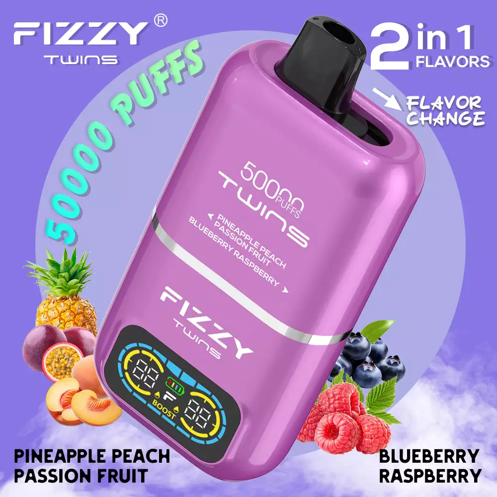 Hifancy Space 50000 Fizzy Twins porównanie e-papierosów, starcie gigantów vape, jednorazówki 50k buchów - Fizzy Twins 50000 Puffs Double Flavor Dual Tank 50K Disposable ...