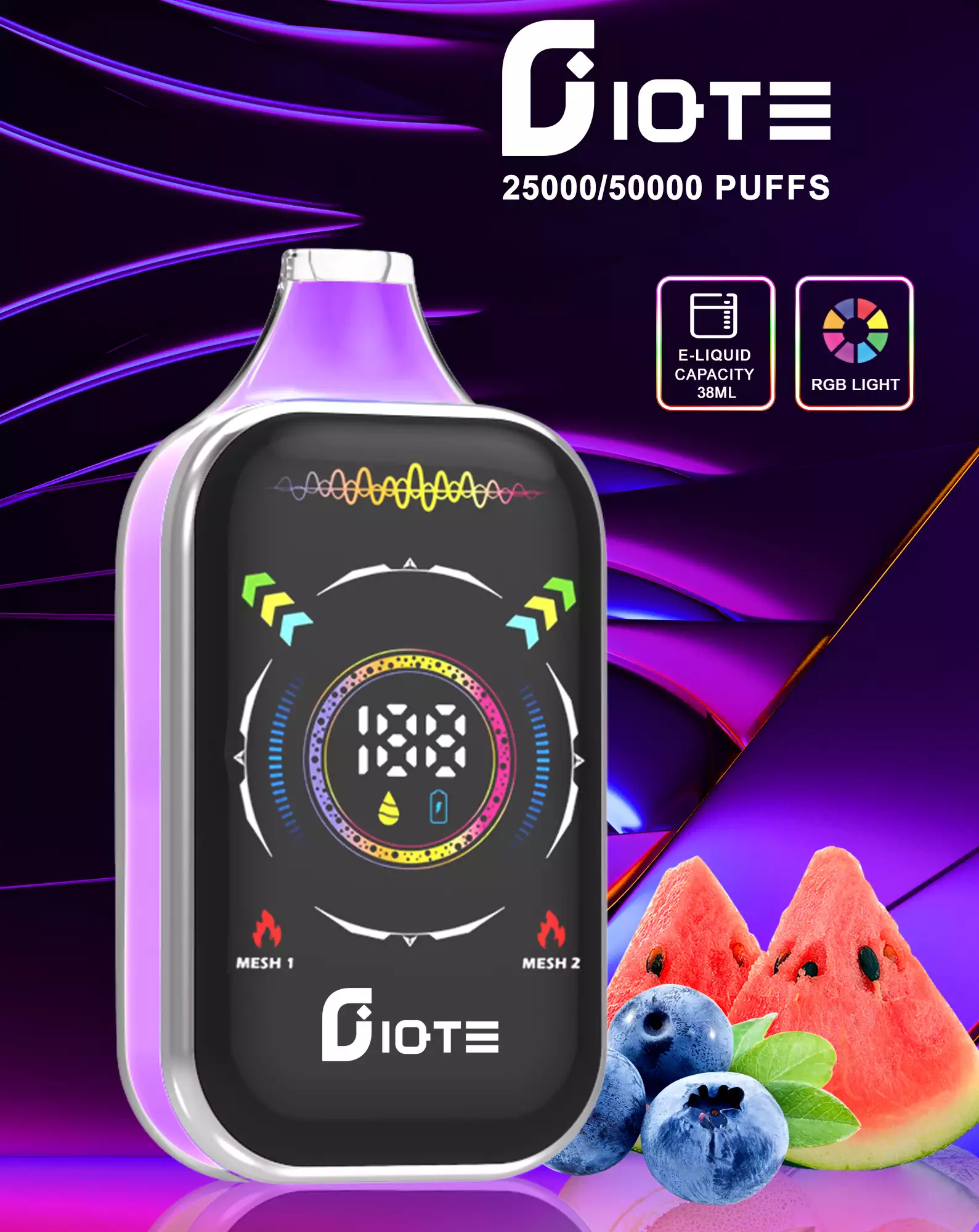 Hifancy 50k, futurystyczny e-papieros, zaawansowany vape, e-papieros z ekranem, nowoczesny vaping - IQTE 50000 Puffs Dual Mesh RGB Pełny ekran 0% 2% 5% Niska ...