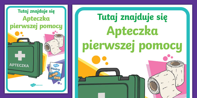 apteczka pierwszej pomocy nic-sick, ratunek przedawkowanie nikotyny, cukier i woda grafika, szybka ulga mdłości - Tutaj znajduje się apteczka | Plakat | Pierwsza pomoc