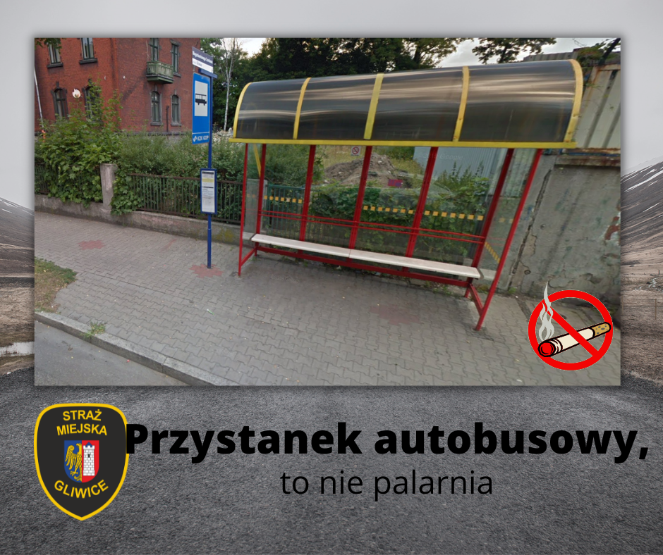 zakaz wapowania przystanek autobusowy, znak zakazu e-papieros, przystanek komunikacji miejskiej - Straż Miejska w Gliwicach