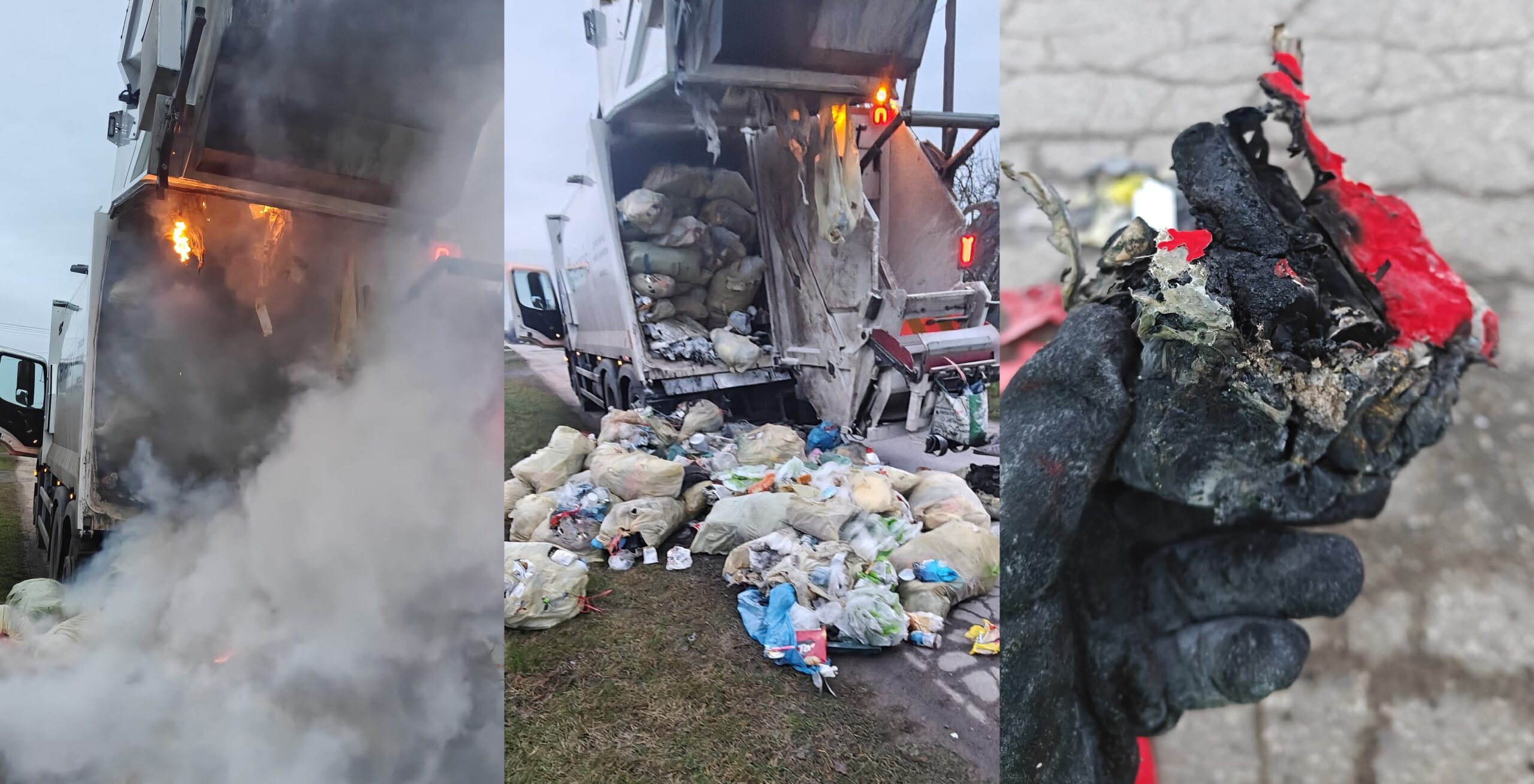 pożar śmieciarka wysypisko odpadów płonące śmieci bateria - Uwaga! Baterie w śmieciach prawie spaliły śmieciarkę! Gmina ...