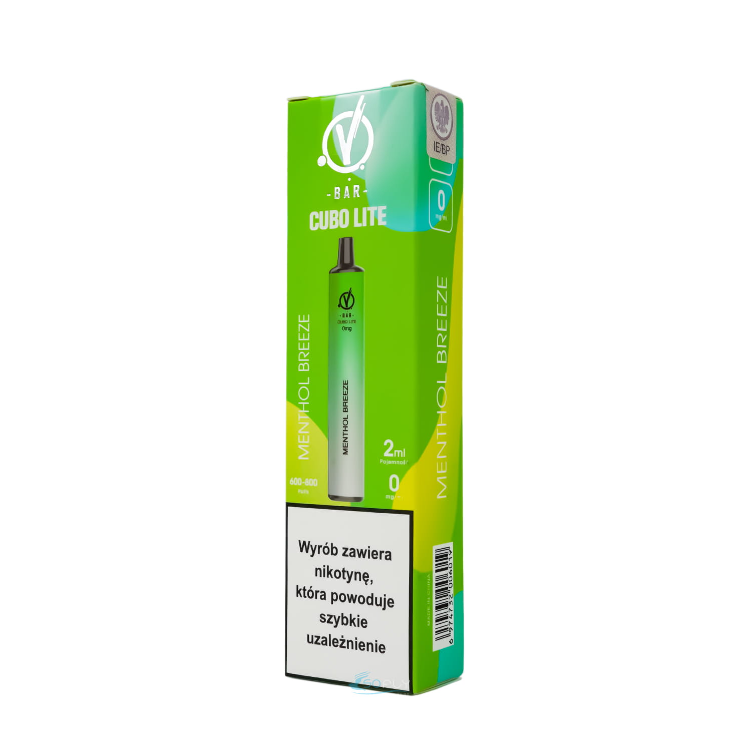 e-papieros 0mg, vape bez nikotyny, wolność od nikotyny symbol - E-papieros jednorazowy VBar Cubo Lite Menthol Breeze bez nikotyny
