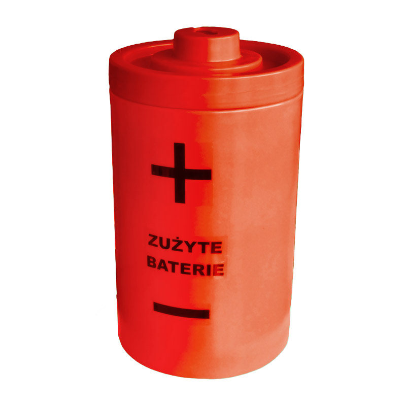 pojemnik na zużyte baterie supermarket, czerwone pudełko na baterie w sklepie, recykling baterii Biedronka Lidl - Pojemnik na zużyte baterie BATBOX 40 - Ekofabryka