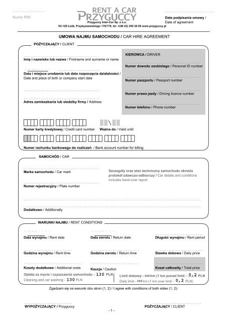 regulamin carsharingu dokument, umowa wynajmu samochodu warunki, zakaz wapowania w regulaminie, symbol regulaminu i pułapki - UMOWA NAJMU SAMOCHODU / CAR HIRE AGREEMENT
