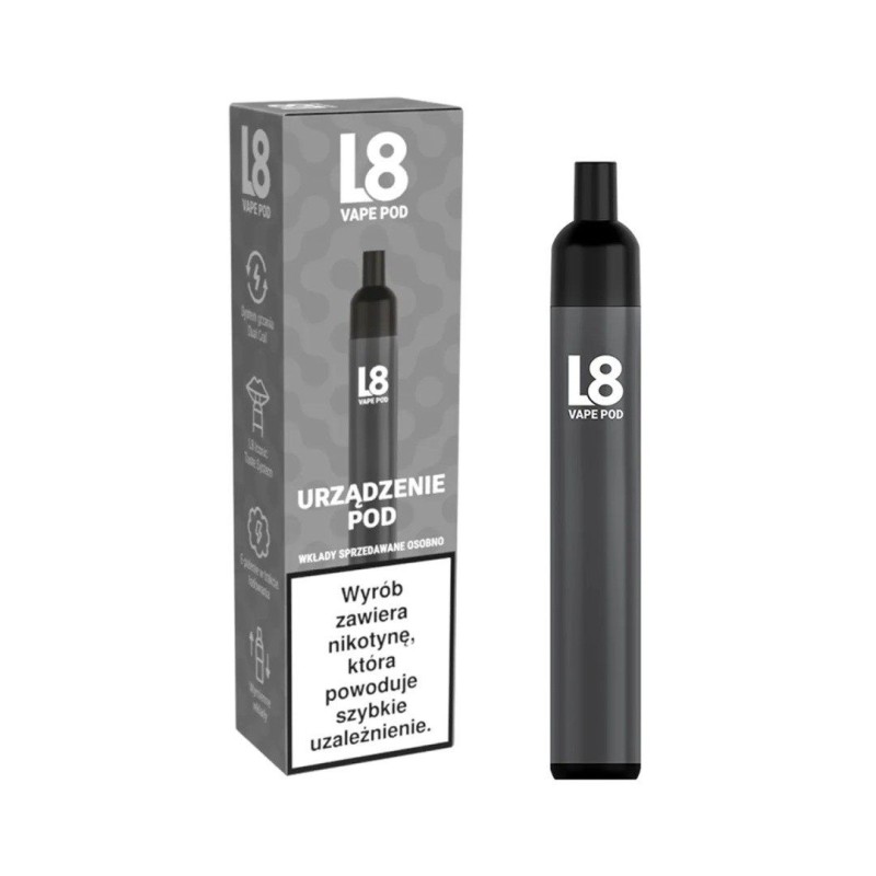 L8 Vape w dłoni, mały e-papieros dyskretny, L8 Vape obok zapalniczki - Urządzenie L8 Vape Grey
