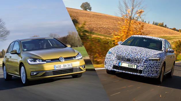 VW Golf obok czołgu, porównanie skala, mały samochód duży czołg, metafora dużej mocy, nieproporcjonalna różnica - Škoda Scala czy Volkswagen Golf? Porównanie danych technicznych