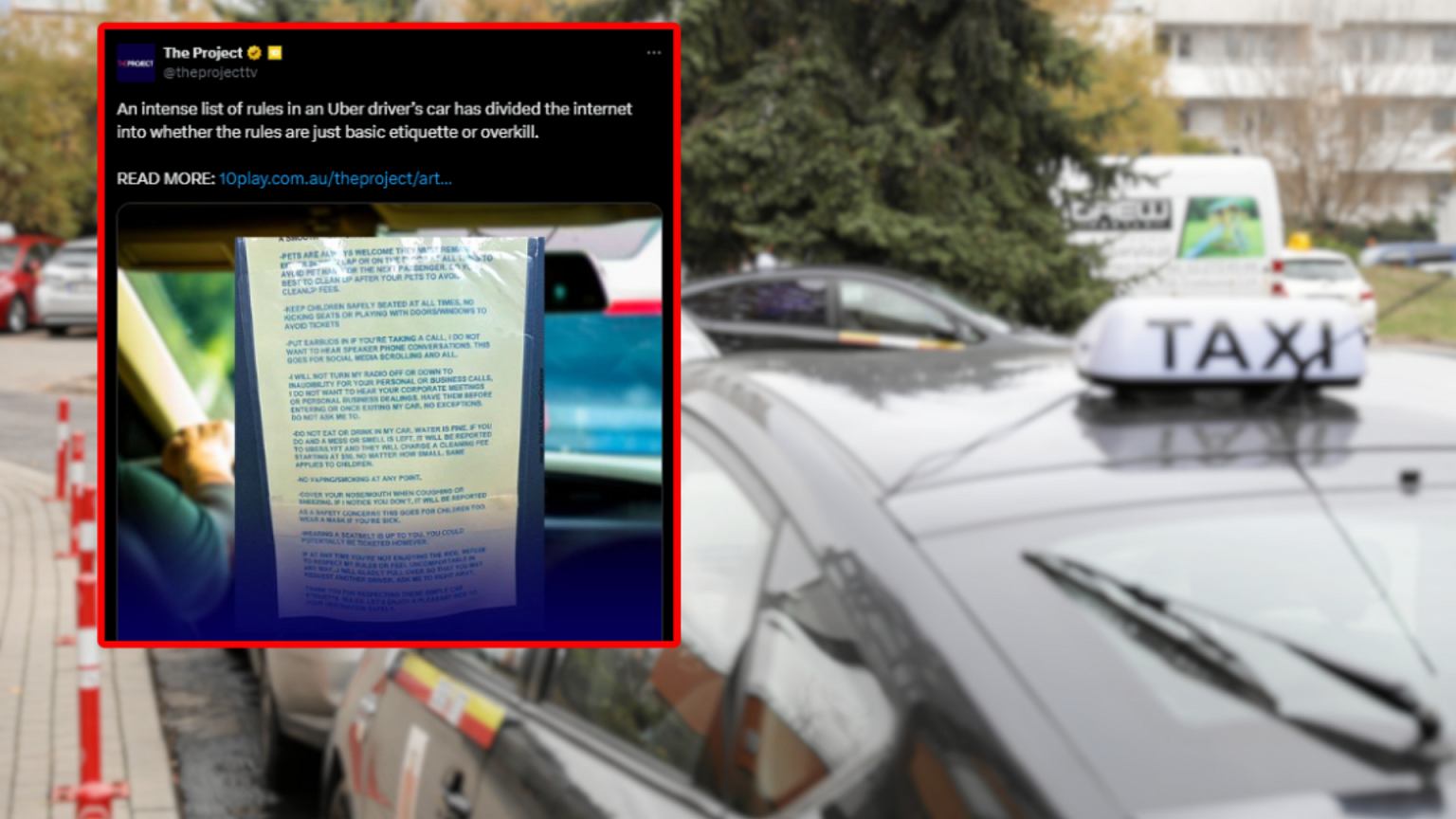 kierowca Uber wyrzuca pasażera, pasażer wysiada z samochodu deszcz, konflikt kierowca vape, zakaz wapowania konsekwencje - Kierowca Ubera wywiesił listę zasad.