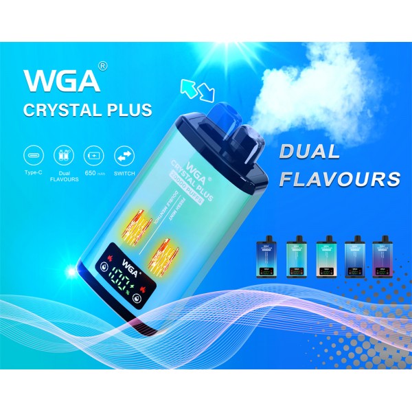 WGA Crystal USB-C, szybkie ładowanie vape uszkodzenie, ładowarka smartfona e-papieros, niebezpieczne ładowanie jednorazówki - Jednorazówka WGA Crystal Plus 20k Puffs Dual 5% 650mAh USB-C ...