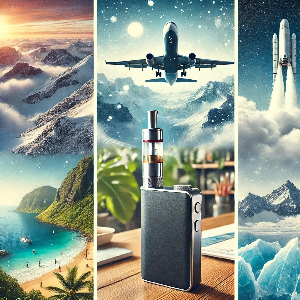 e-papieros w słońcu, vape w samochodzie, e-papieros lot samolotem, wpływ temperatury na vape, ciśnienie a wyciek vape - Vapowanie w ekstremalnych warunkach – jak chronić sprzęt i płyn