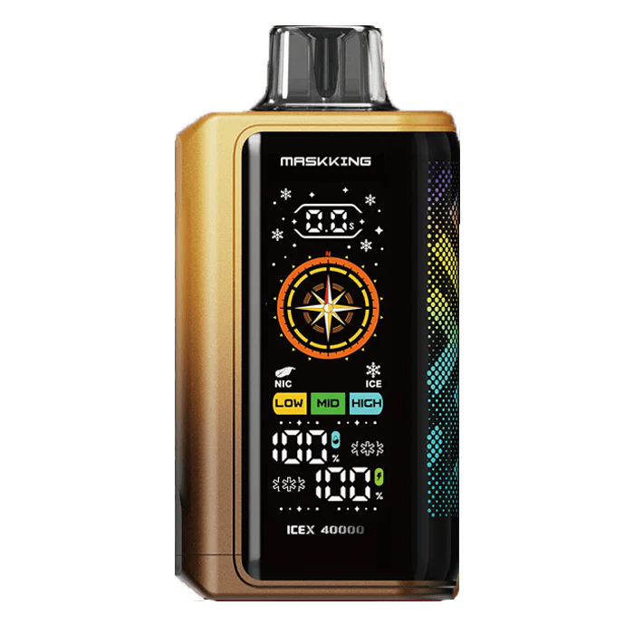 Maskking ICEX 40000 Gold Tobacco e-papieros produkt, luksusowy jednorazowy vape tytoń złoty, zdjęcie urządzenia Maskking ICEX - Pod descartable Maskking IceX 40000 Puffs Gold Tabaco ...