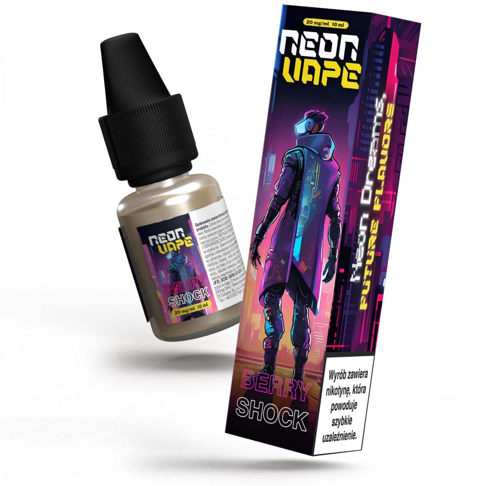 Człowiek biegnący nocą do Żabki, wyczerpany e-papieros, pilne zakupy vape, neon Żabki, panika wapera - Liquid Neon Vape Salt 10ml Berry Shock 20mg - e-papierosy.pl