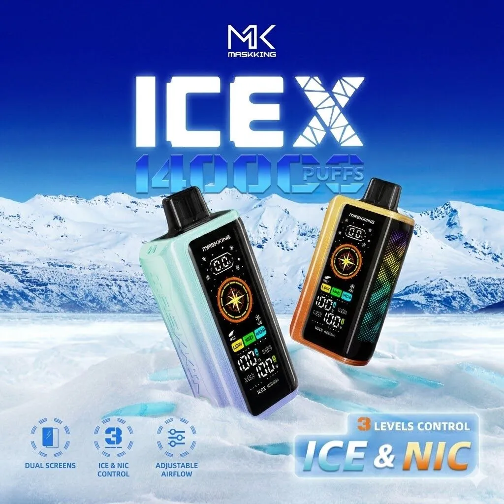 Maskking ICEX 40000 szczegóły, jednorazowy e-papieros duża pojemność, vape z ekranem USB-C, e-papieros z systemem chłodzenia - Maskking ICEX 40000 Disposable,3-Levels ICE/NIC Control ...