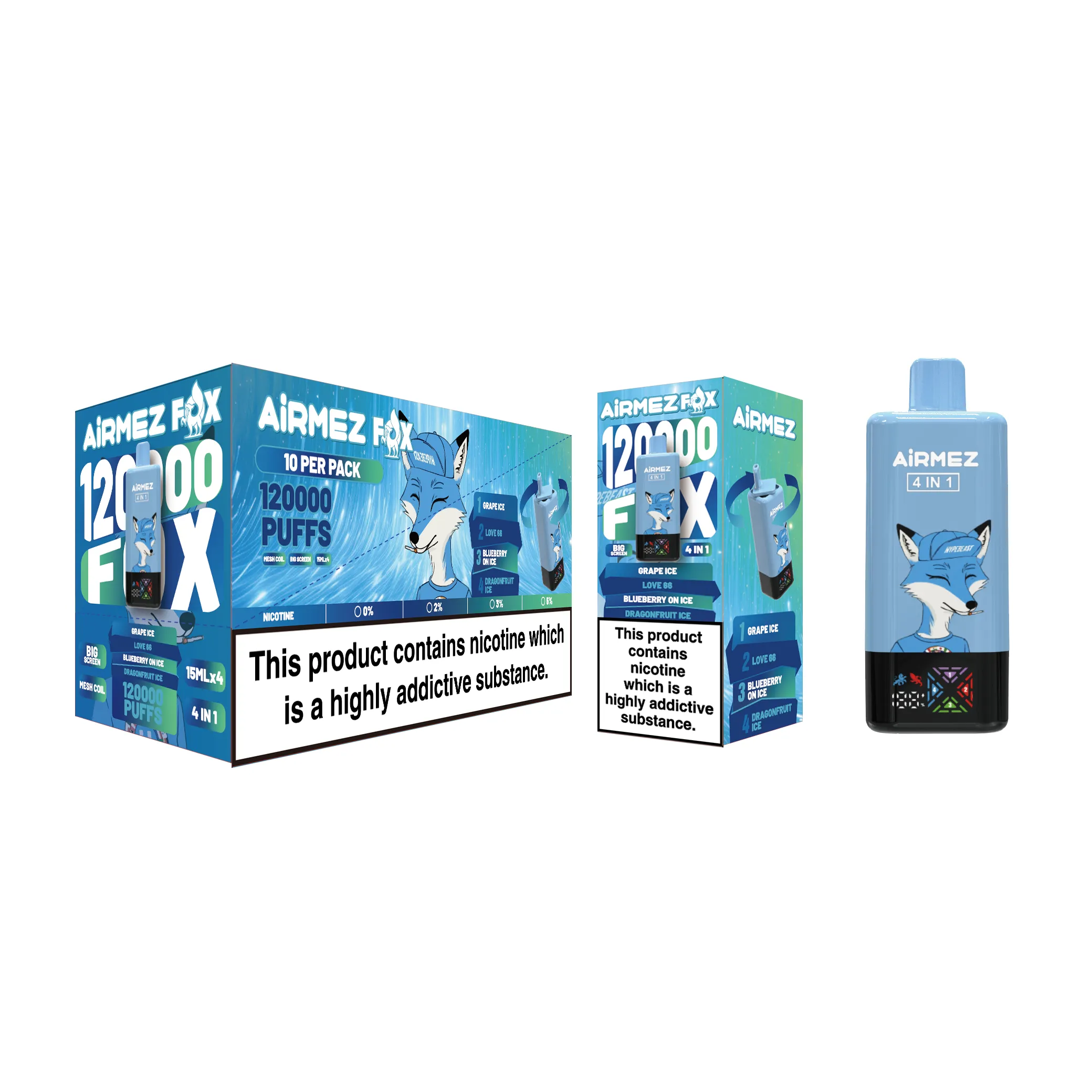 airmez fox 4 in 1 120k jednorazowy e papieros 2% – 120000 puffs | 4 smaki w 1 urządzeniu