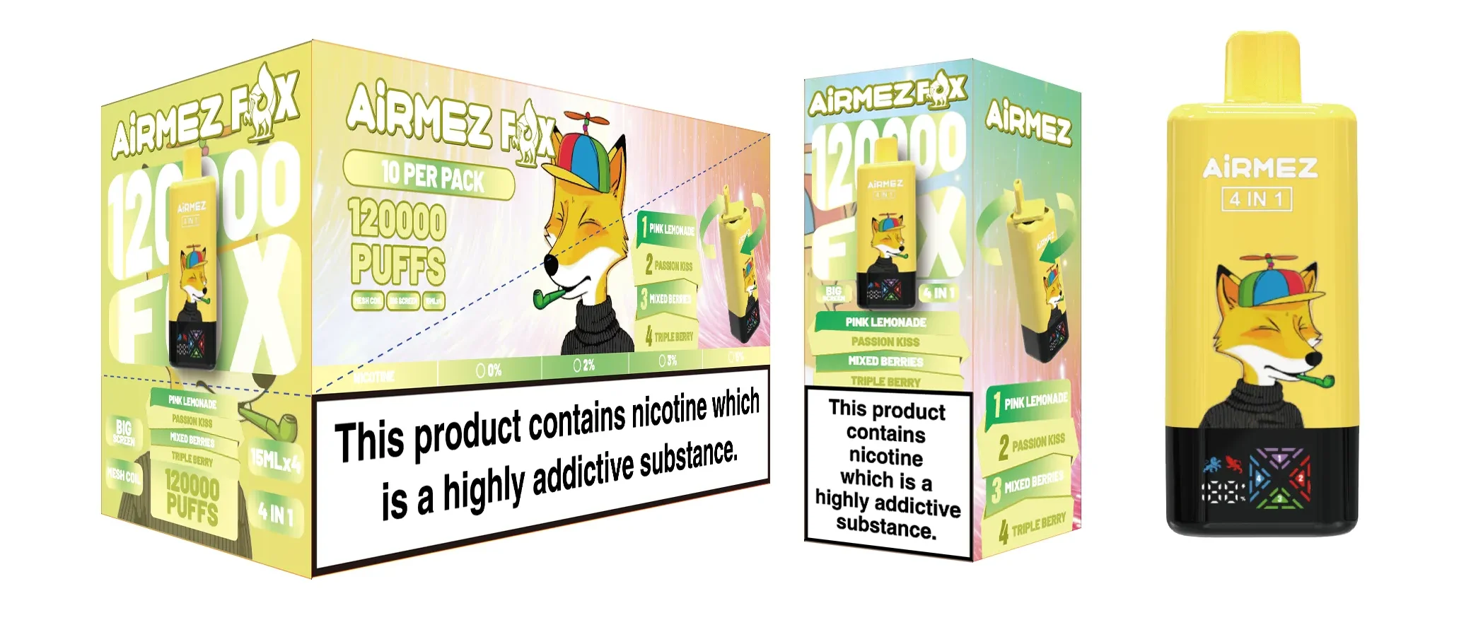 airmez fox 4 in 1 120k jednorazowy e papieros 2% – 120000 puffs | 4 smaki w 1 urządzeniu
