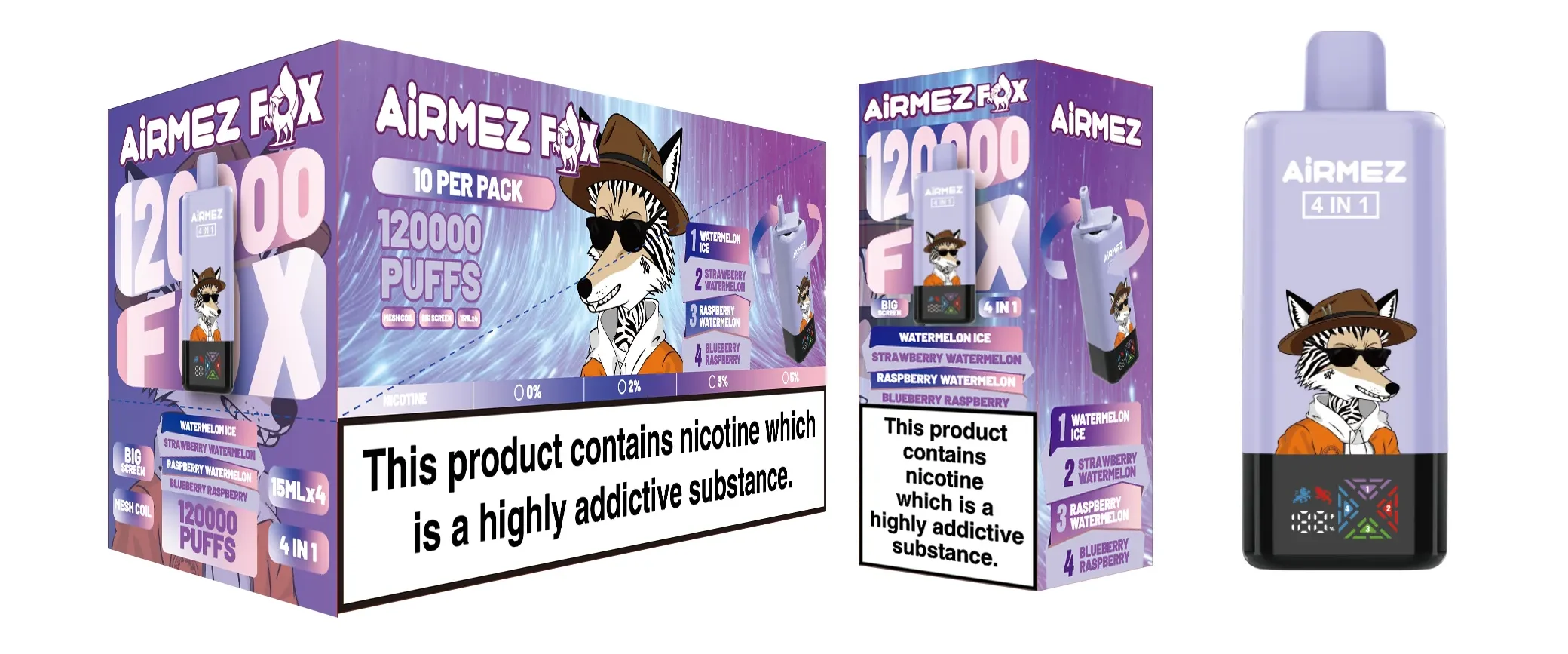 airmez fox 4 in 1 120k jednorazowy e papieros 2% – 120000 puffs | 4 smaki w 1 urządzeniu