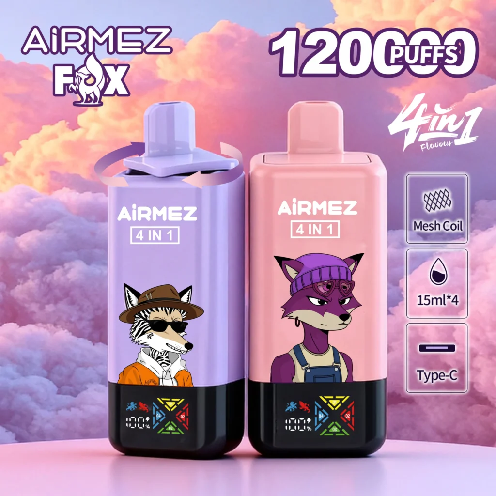 airmez fox 4 in 1 120k jednorazowy e papieros 2% – 120000 puffs | 4 smaki w 1 urządzeniu