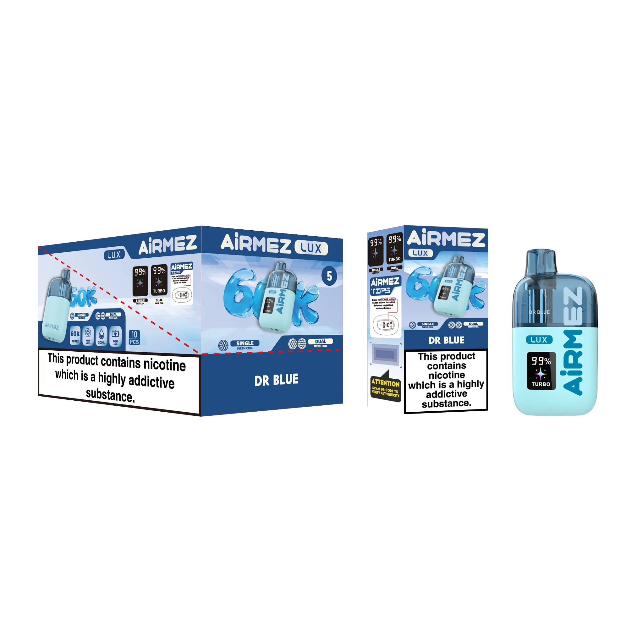 airmez lux 60k jednorazowy e papieros 2% – 60000 puffs | podwójna cewka mesh