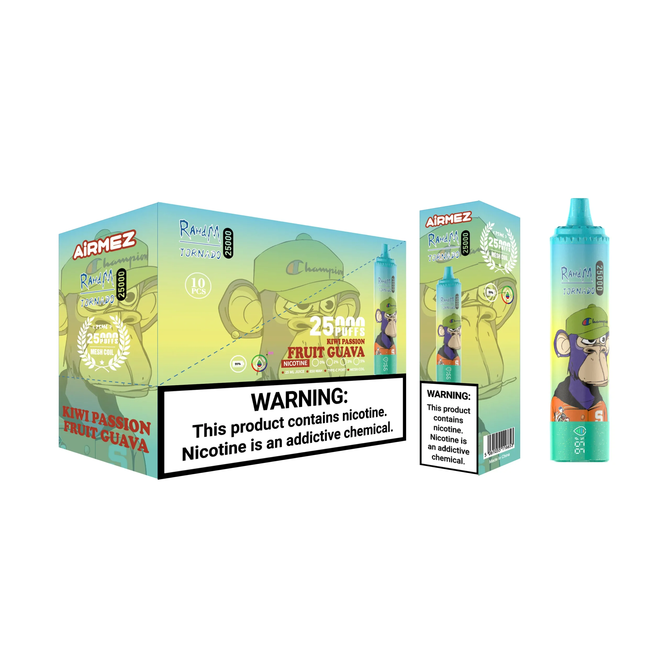 Airmez Tornado 25000 i opakowanie wariantu Kiwi Passion Fruit Guava