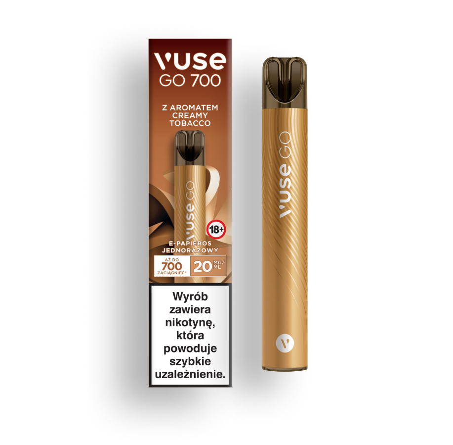 Vuse Go Creamy Tobacco, e-papieros smak tytoniowy, kremowy tytoń, elegancki vape - Jednorazowy e-papieros Vuse GO Creamy Tobacco | Vuse