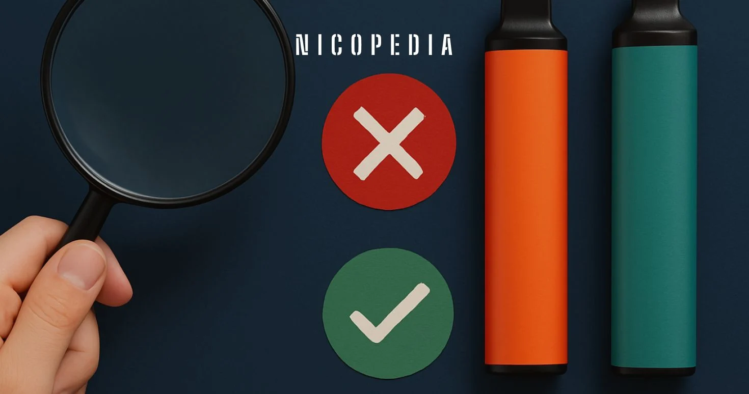 Grafika przedstawiająca produkt vape z absurdalnie niską ceną, otoczoną pułapkami lub znakami zapytania, symbolizująca podejrzane promocje i oferty oszustów.