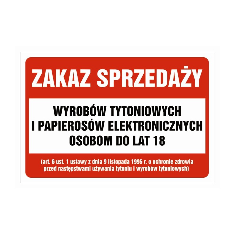 znak zakaz sprzedaży e-papierosów 18+, regulacje wiekowe vape, nieletni i e-papierosy zakaz, symbol 18+ sprzedaż tytoniu - Naklejka zakaz sprzedaży papierosów e-papierosów ZSP01