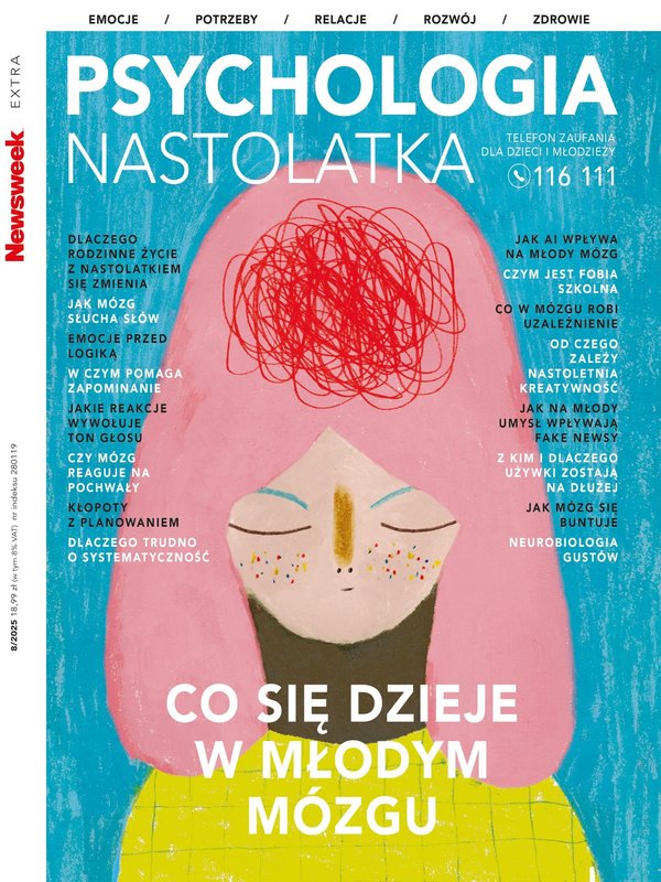 Schemat lub grafika przedstawiająca rozwijający się mózg nastolatka, z zaznaczonymi obszarami odpowiedzialnymi za podejmowanie decyzji i koncentrację, oraz symbolami wskazującymi na negatywny wpływ nikotyny.
