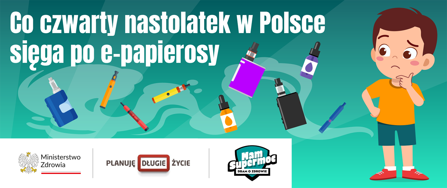 Obraz mózgu nastolatka w fazie rozwoju (np. z elementami budowlanymi), symbolicznie uszkadzanego przez cząsteczki nikotyny lub dym e-papierosa, sugerujący zakłócenie delikatnego procesu budowy.