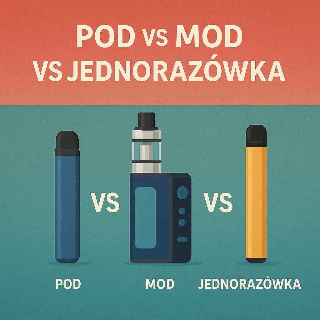 Grafika przedstawiająca pojedynek lub kontrast między waporyzatorem (e-papierosem) a tradycyjną paczką papierosów, symbolizująca debatę o nikotynie i alternatywach.