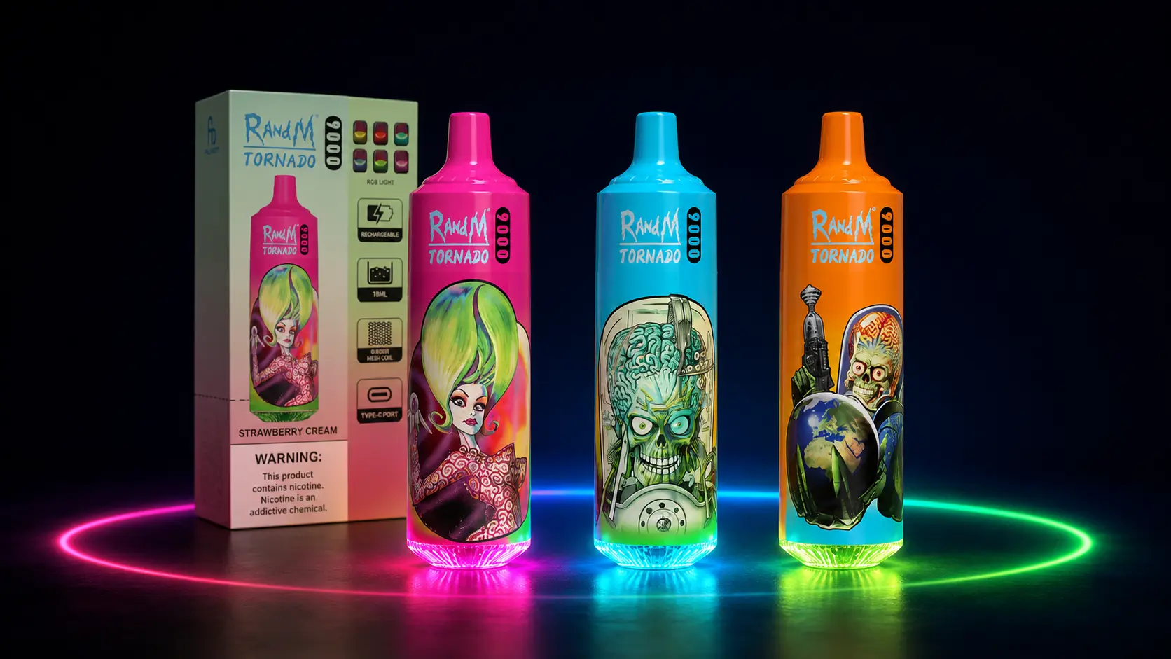 Fumot RandM Tornado 9000 Puffs funkcja światła RGB